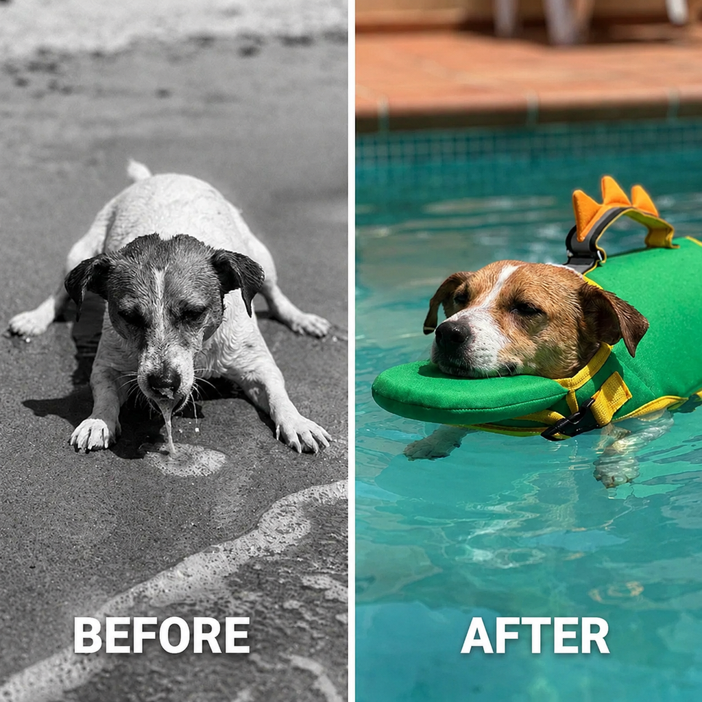 High Buoyancy Safety Swimsuit for Dogs 💧 Prevent him from swallowing water  🐶 Always keeping your head afloat  ⚡ Instant rescue handle  🐾 Ideal for low resistance